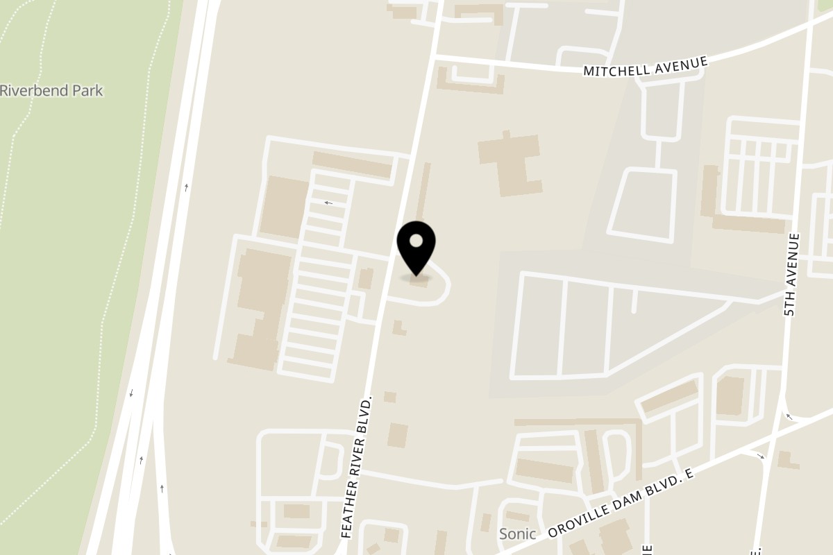 Map showing the location of Waffle Shop Oroville on 2107 Feather River Blvd in Oroville